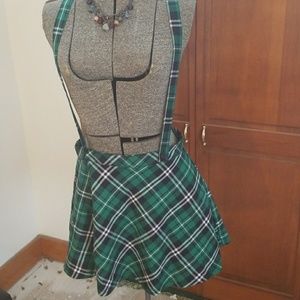 Green plaid mini skirt.